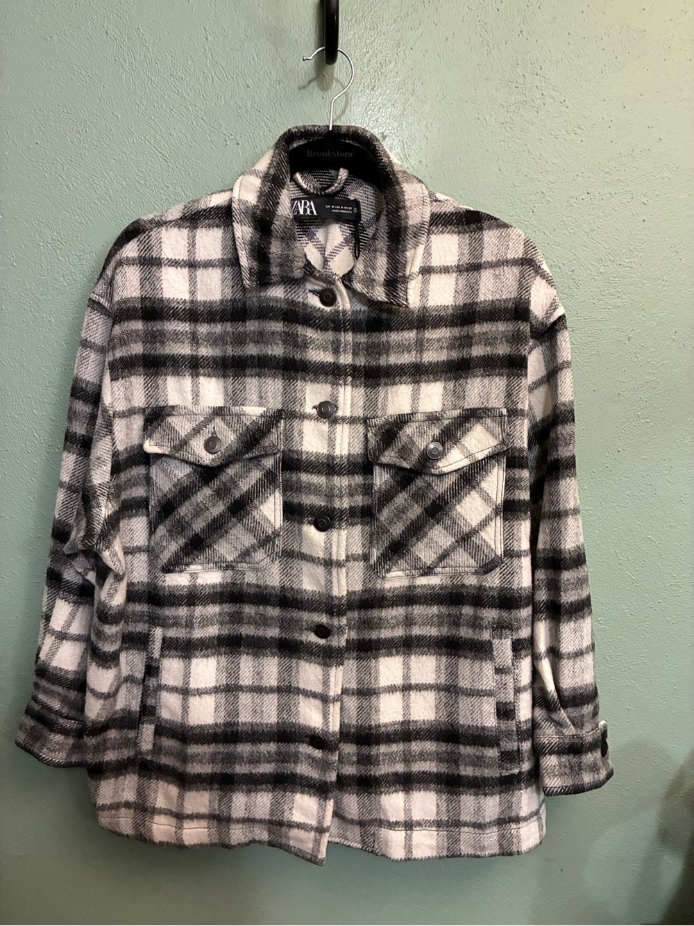 ZARA Black & White Plaid Utility Shacket